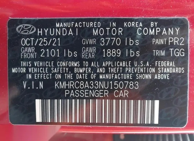 KMHRC8A33NU150783 2022 2022 Hyundai Venue- Sel 9