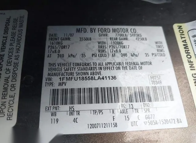 1FMFU18558LA41136 2008 2008 Ford Expedition- Eddie Bauer 9