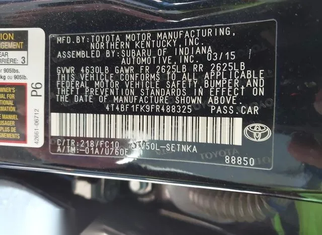 4T4BF1FK9FR488325 2015 2015 Toyota Camry- Le/Xle/Se/Xse 9