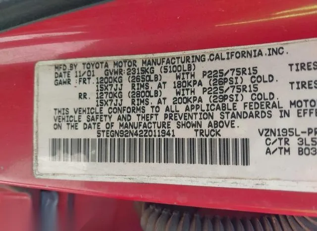 5TEGN92N42Z011941 2002 2002 Toyota Tacoma- Prerunner V6 9