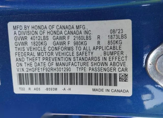 2HGFE1F92RH301290 2024 2024 Honda Civic- Touring 9