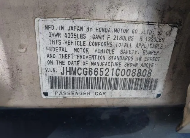 JHMCG66521C008808 2001 2001 Honda Accord- LX 9