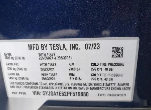 5YJSA1E62PF519880 2023 2023 Tesla Model S- Plaid Tri Motor 9