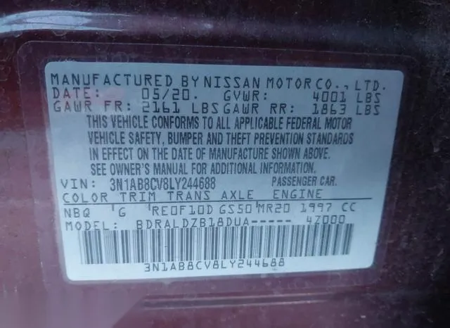 3N1AB8CV8LY244688 2020 2020 Nissan Sentra- Sv Xtronic Cvt 9