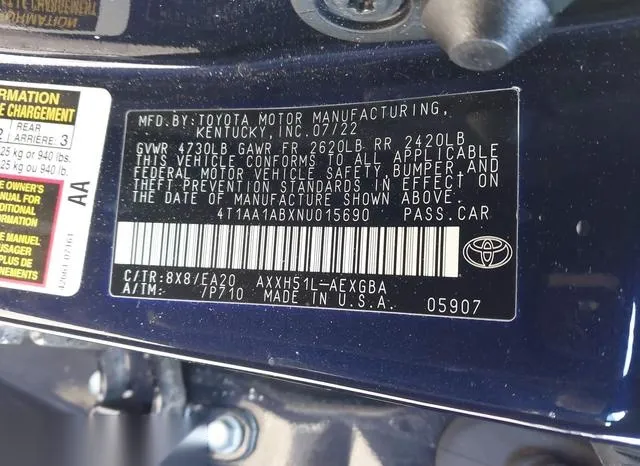 4T1AA1ABXNU015690 2022 2022 Toyota Avalon- Xle Hybrid 9