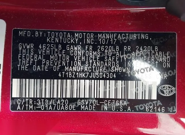 4T1BZ1HK7JU504304 2018 2018 Toyota Camry- Xse/Xle 9