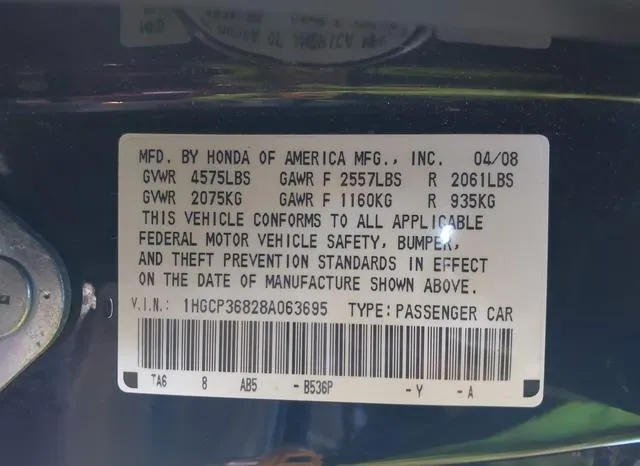 1HGCP36828A063695 2008 2008 Honda Accord- 3-5 Ex-L 9