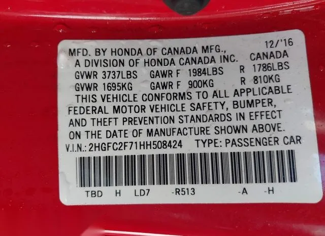 2HGFC2F71HH508424 2017 2017 Honda Civic- EX 9