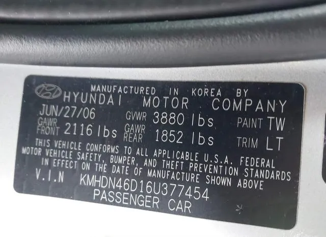 KMHDN46D16U377454 2006 2006 Hyundai Elantra- Gls/Limited 9