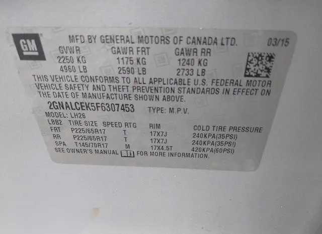 2GNALCEK5F6307453 2015 2015 Chevrolet Equinox- 2LT 9