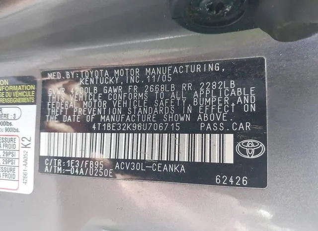 4T1BE32K96U706715 2006 2006 Toyota Camry- LE 9