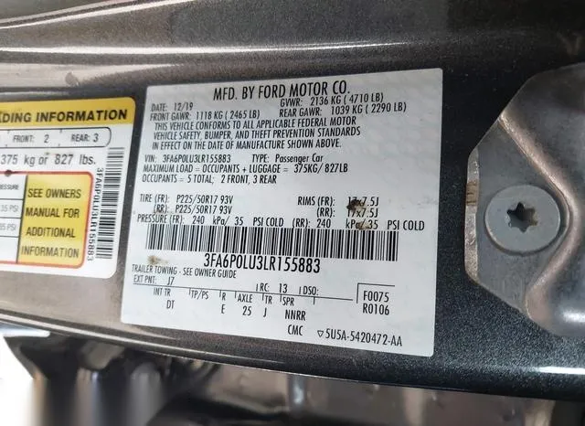 3FA6P0LU3LR155883 2020 2020 Ford Fusion- Hybrid Se 9