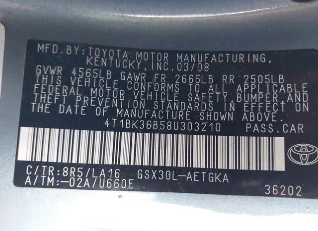 4T1BK36B58U303210 2008 2008 Toyota Avalon- Xls 9