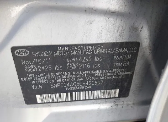 5NPEC4AC5CH420602 2012 2012 Hyundai Sonata- SE 9