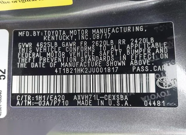 4T1B21HK2JU001817 2018 2018 Toyota Camry- Hybrid SE 9