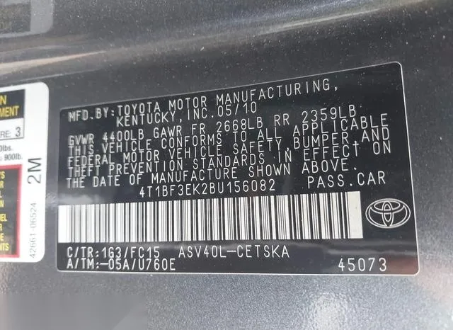 4T1BF3EK2BU156082 2011 2011 Toyota Camry- SE 9