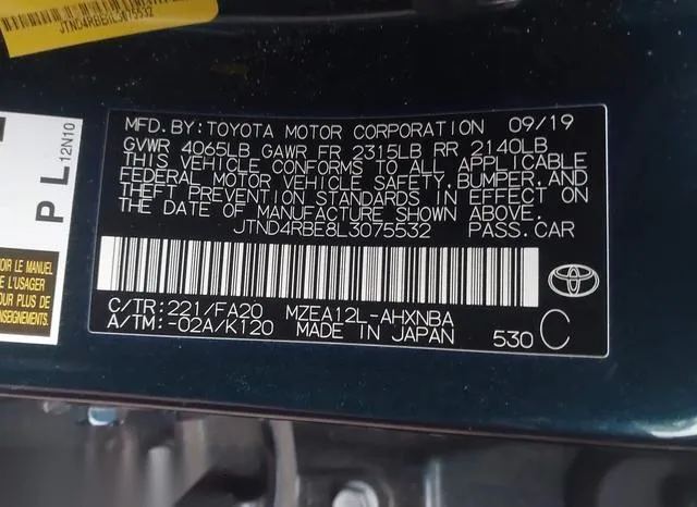 JTND4RBE8L3075532 2020 2020 Toyota Corolla- SE 9