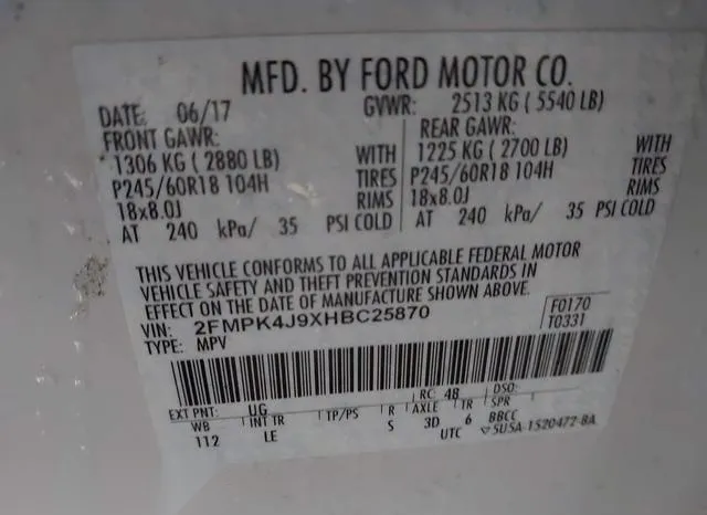 2FMPK4J9XHBC25870 2017 2017 Ford Edge- Sel 9