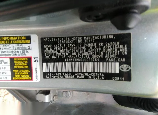 4T1B11HK0JU039761 2018 2018 Toyota Camry- LE 9