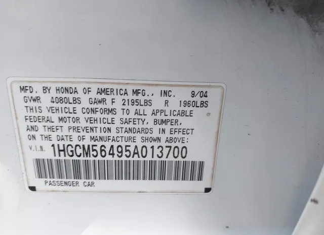 1HGCM56495A013700 2005 2005 Honda Accord- 2-4 LX 9