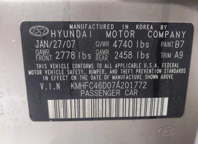 KMHFC46D07A201772 2007 2007 Hyundai Azera- Gls 9