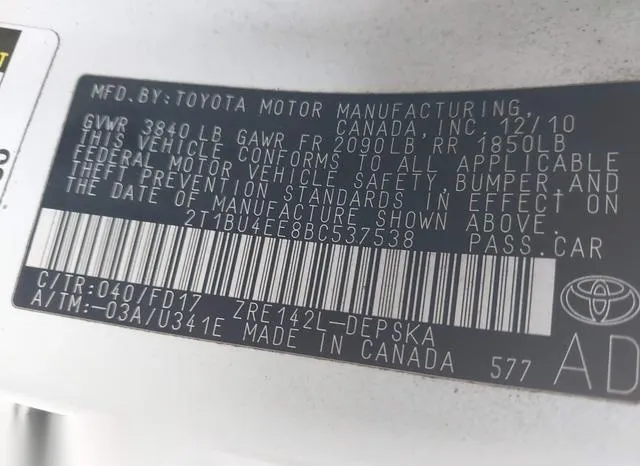 2T1BU4EE8BC537538 2011 2011 Toyota Corolla- S/Le 9