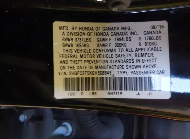 2HGFC2F5XGH568845 2016 2016 Honda Civic- LX 9