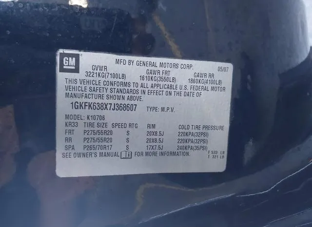 1GKFK638X7J368607 2007 2007 GMC Yukon- Denali 9