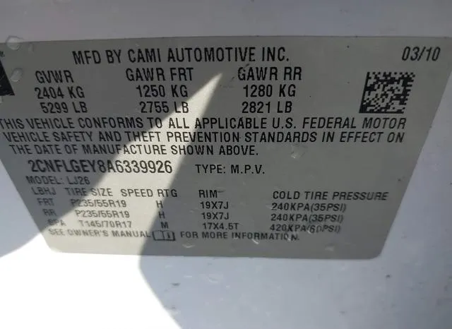 2CNFLGEY8A6339926 2010 2010 Chevrolet Equinox- Ltz 9