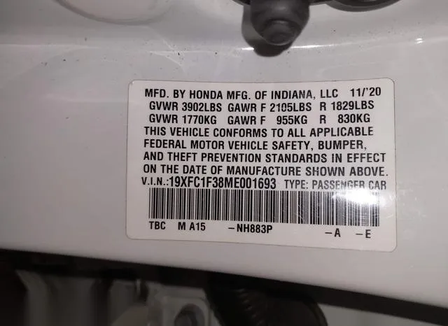 19XFC1F38ME001693 2021 2021 Honda Civic- EX 9
