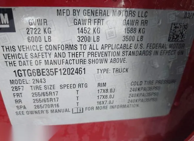 1GTG6BE35F1202461 2015 2015 GMC Canyon- Sle 9