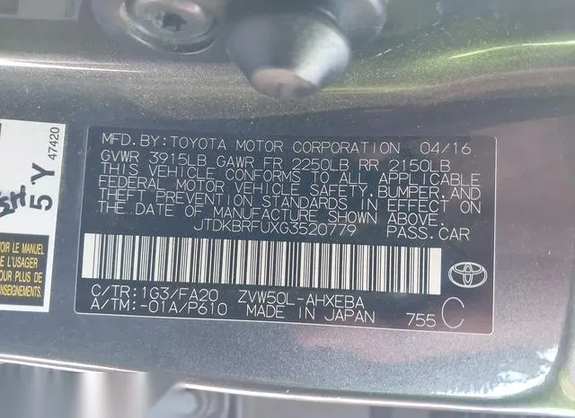 JTDKBRFUXG3520779 2016 2016 Toyota Prius- Two 9