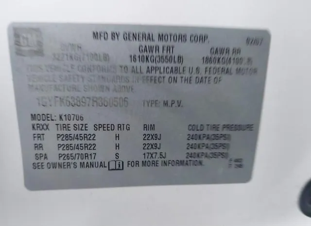 1GYFK63897R360506 2007 2007 Cadillac Escalade- Standard 9