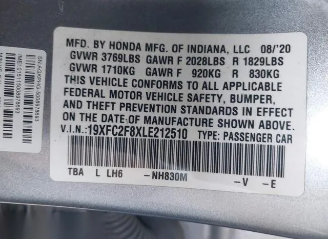 19XFC2F8XLE212510 2020 2020 Honda Civic- Sport 9