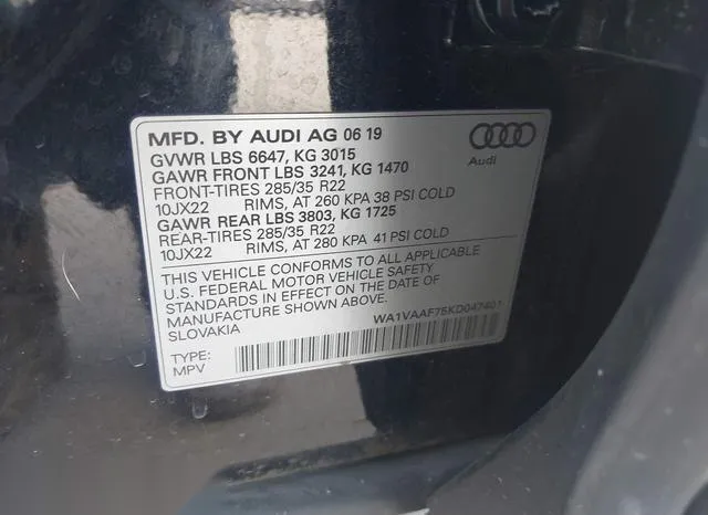 WA1VAAF75KD047401 2019 2019 Audi Q7- 55 Premium 9