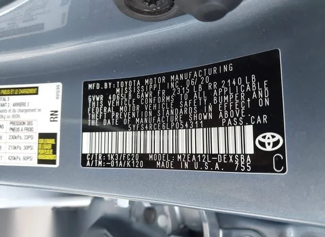 5YFS4RCE6LP054311 2020 2020 Toyota Corolla- SE 9