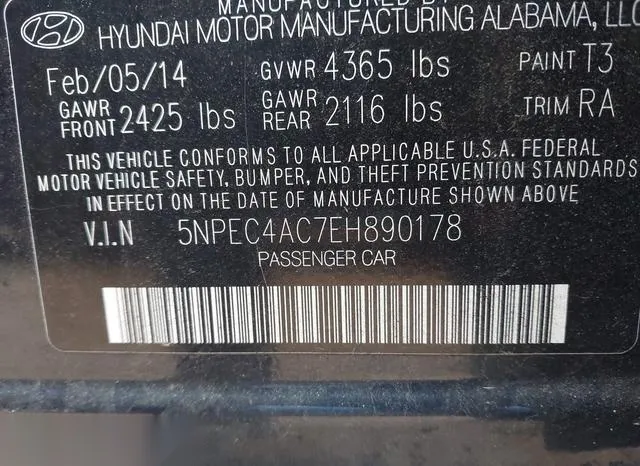 5NPEC4AC7EH890178 2014 2014 Hyundai Sonata- Limited 9