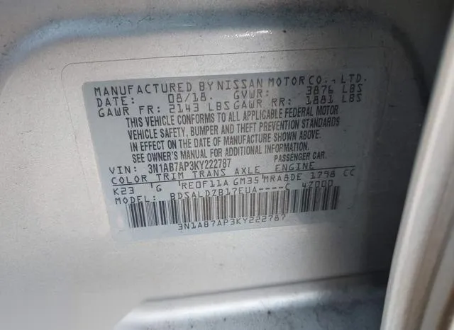 3N1AB7AP3KY222787 2019 2019 Nissan Sentra- SV 9