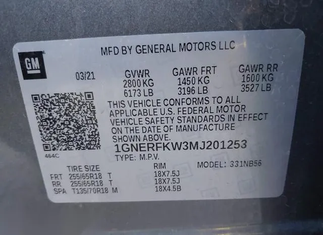 1GNERFKW3MJ201253 2021 2021 Chevrolet Traverse- Fwd Ls 9