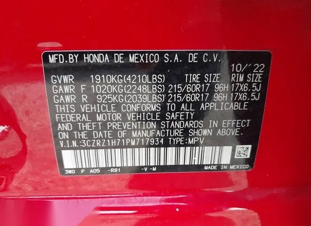 3CZRZ1H71PM717934 2023 2023 Honda HR-V- 2Wd Ex-L 9