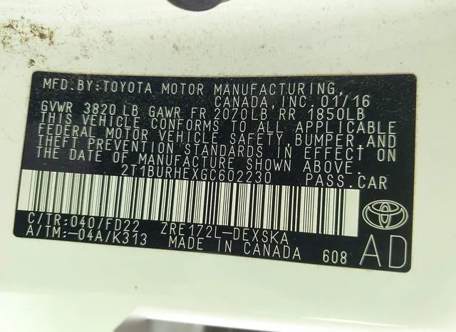 2T1BURHEXGC602230 2016 2016 Toyota Corolla- S 9