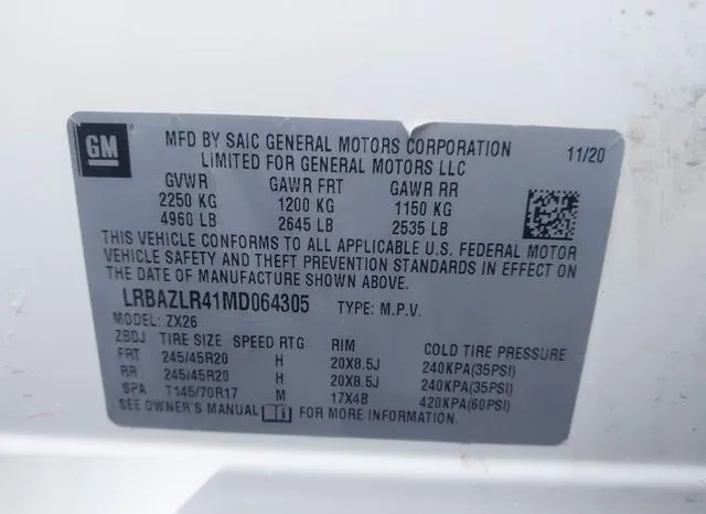 LRBAZLR41MD064305 2021 2021 Buick Envision- Fwd Preferred 9