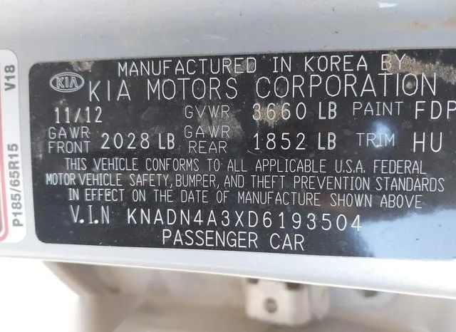 KNADN4A3XD6193504 2013 2013 KIA Rio- Ex/Sx 9