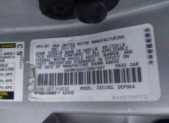 1NXBR32E47Z887397 2007 2007 Toyota Corolla- S 9