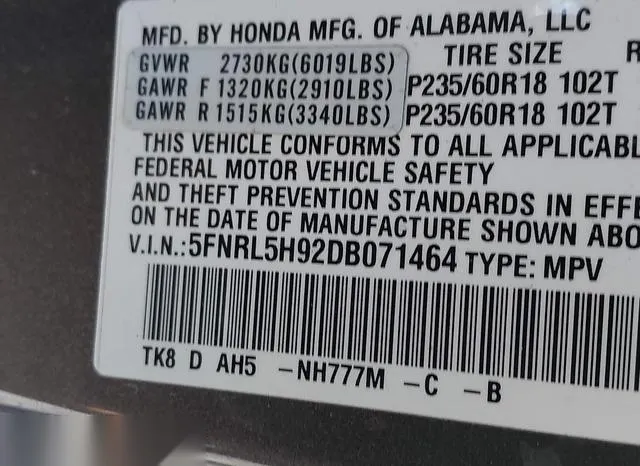 5FNRL5H92DB071464 2013 2013 Honda Odyssey- Touring/Touring 9