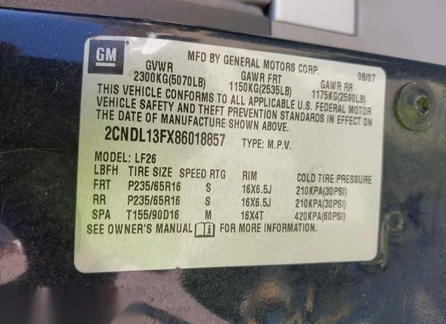 2CNDL13FX86018857 2008 2008 Chevrolet Equinox- LS 9