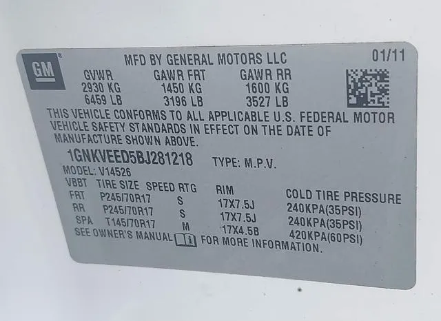 1GNKVEED5BJ281218 2011 2011 Chevrolet Traverse- LS 9