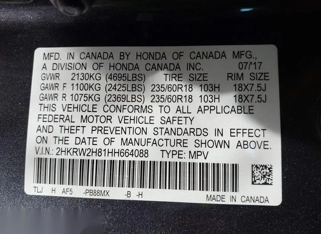 2HKRW2H81HH664088 2017 2017 Honda CR-V- Exl 9