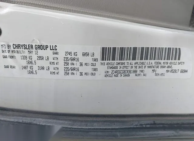 2C4RDGCG8CR361080 2012 2012 Dodge Grand Caravan- Sxt 9