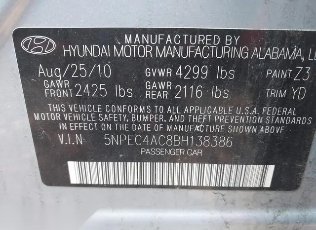 5NPEC4AC8BH138386 2011 2011 Hyundai Sonata- Limited 9